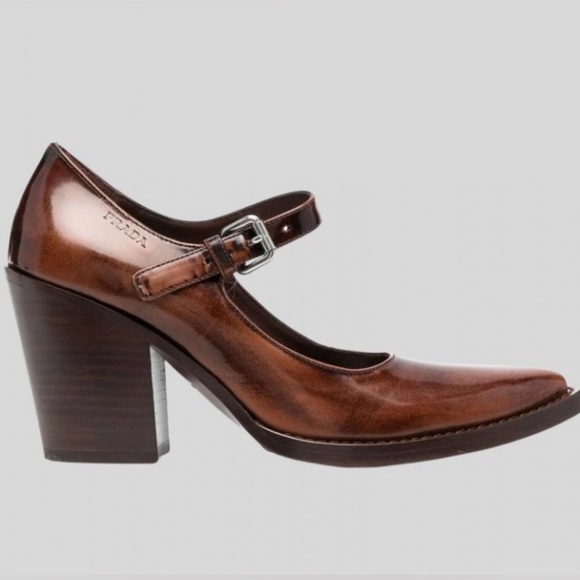 PRADA Marie-Jane brown leather pumps - Picture 4 of 16